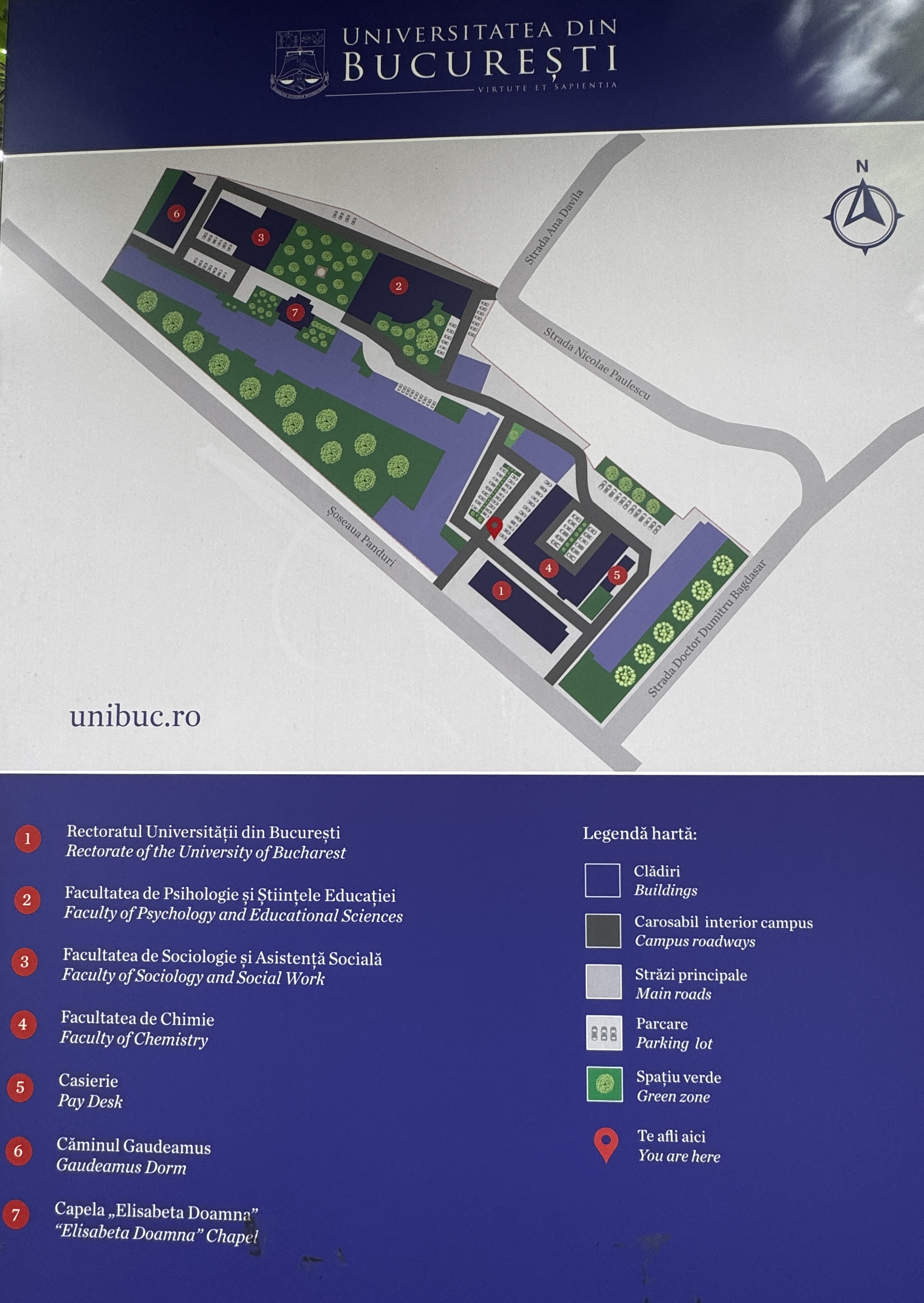 Campus map of the University of Bucharest, Panduri campus